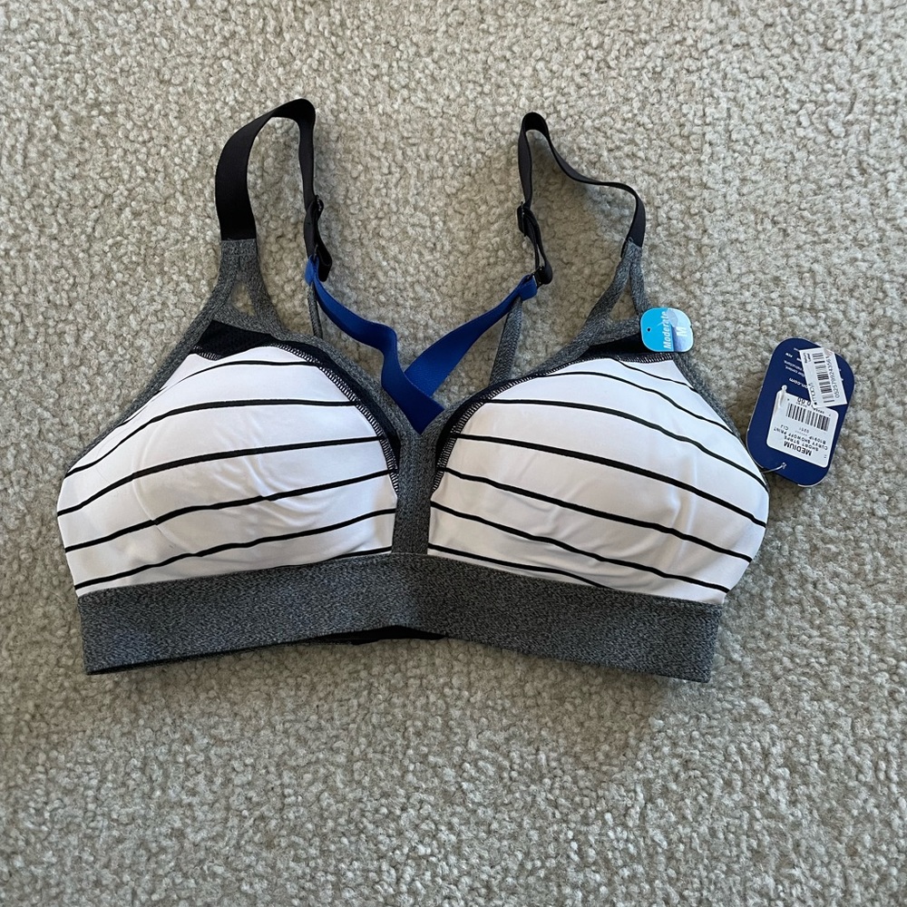 Champion black, white, and blue striped sports bra - medium